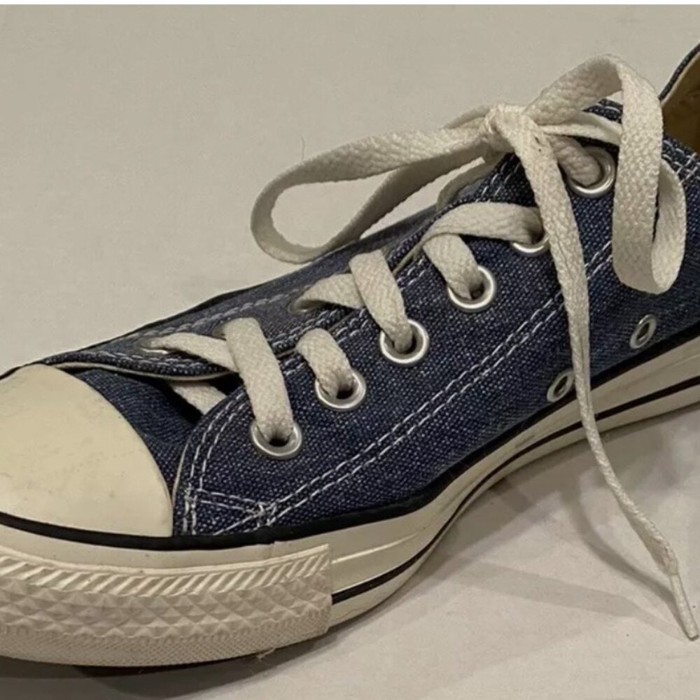Converse Low Top Canvas Sneakers in Blue and White - Picture 4 of 6